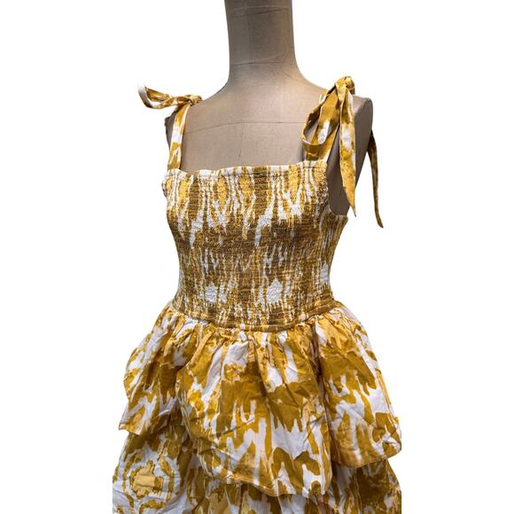 Cleobella Midi Dress Shae Ruffle Tiered 100% Cotton Yellow Print - Picture 5 of 11